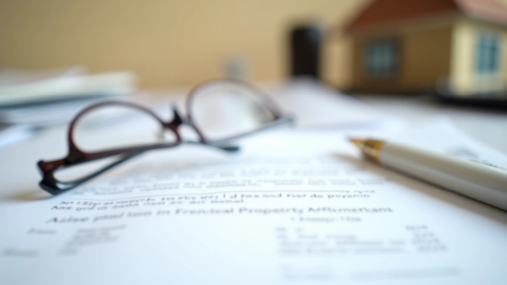 Documentos inmobiliarios organizados sobre escritorio con gafas y bolígrafo de lujo