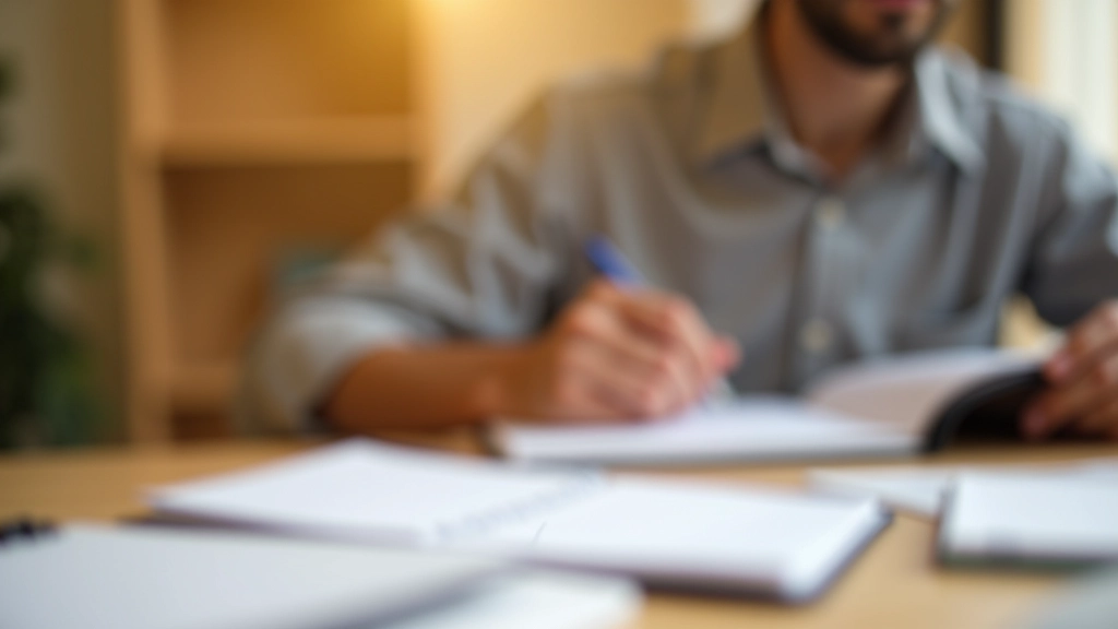 Persona escribiendo en agenda de planificación financiera con notas de ajustes presupuestarios