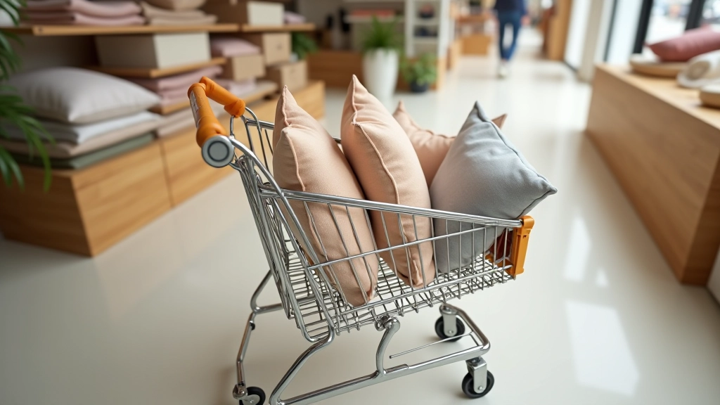 Carrito de compra lleno de artículos de decoración y textiles para el hogar